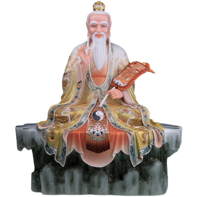 太上老君神像汉白玉佛像坐山山石道德天尊黄衣蓝装饰摆件