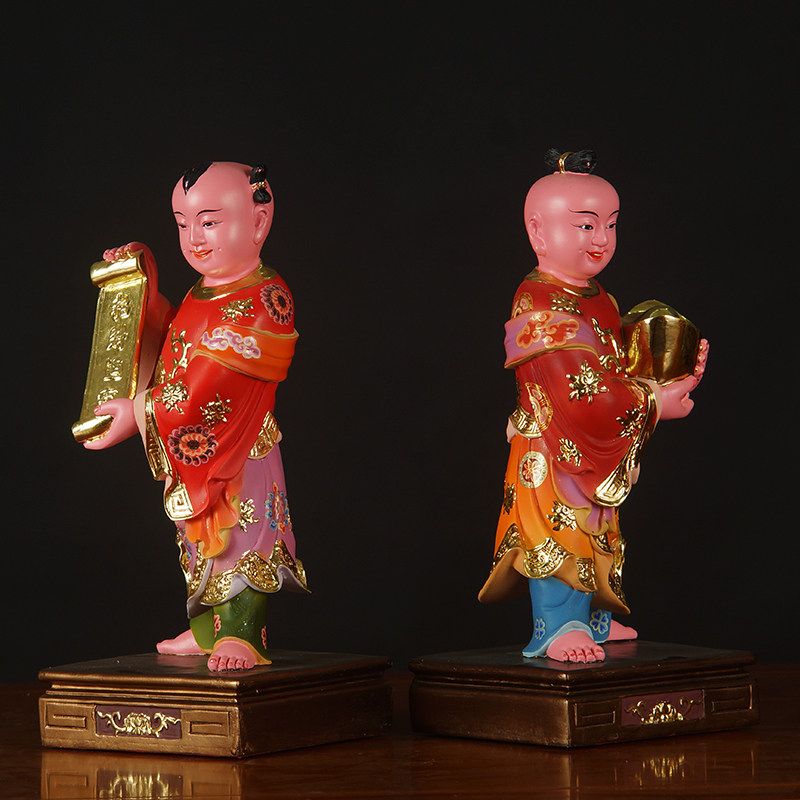 12寸招财进宝童子道教神像树脂佛像敦煌财神摆件摆件