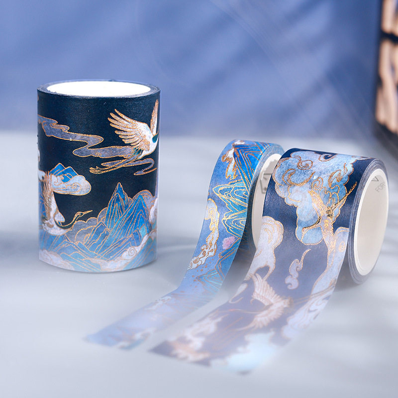 扶柚古风烫金组合胶带南风听鹤国风桃花仙鹤和纸胶带