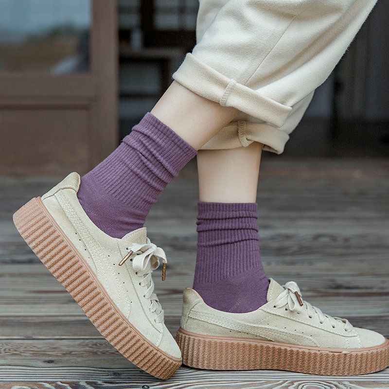 【素昂】秋冬韩版中筒堆堆袜5双