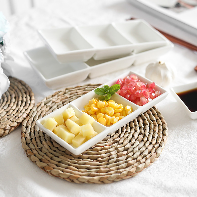 陶瓷专用三连酒店火锅三格小吃小菜酱料调味碟