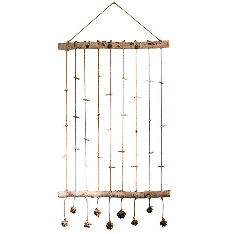 照片夹天然原木手工麻绳悬挂装 饰幼儿园教室宿舍照片墙花店壁挂饰