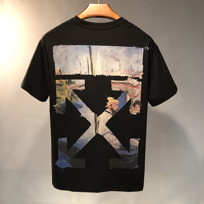 潮牌莫奈油画短袖潮男装纯棉T恤男女同款夏季宽松青少年情侣半袖