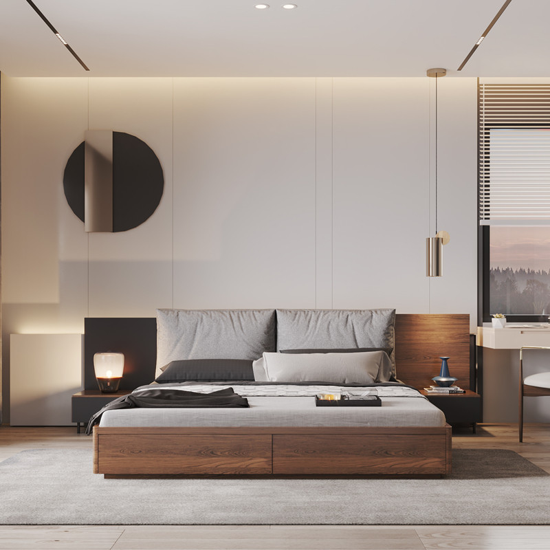 北欧风格家具现代简约双人床日式床榻榻榻米板式床主板式床