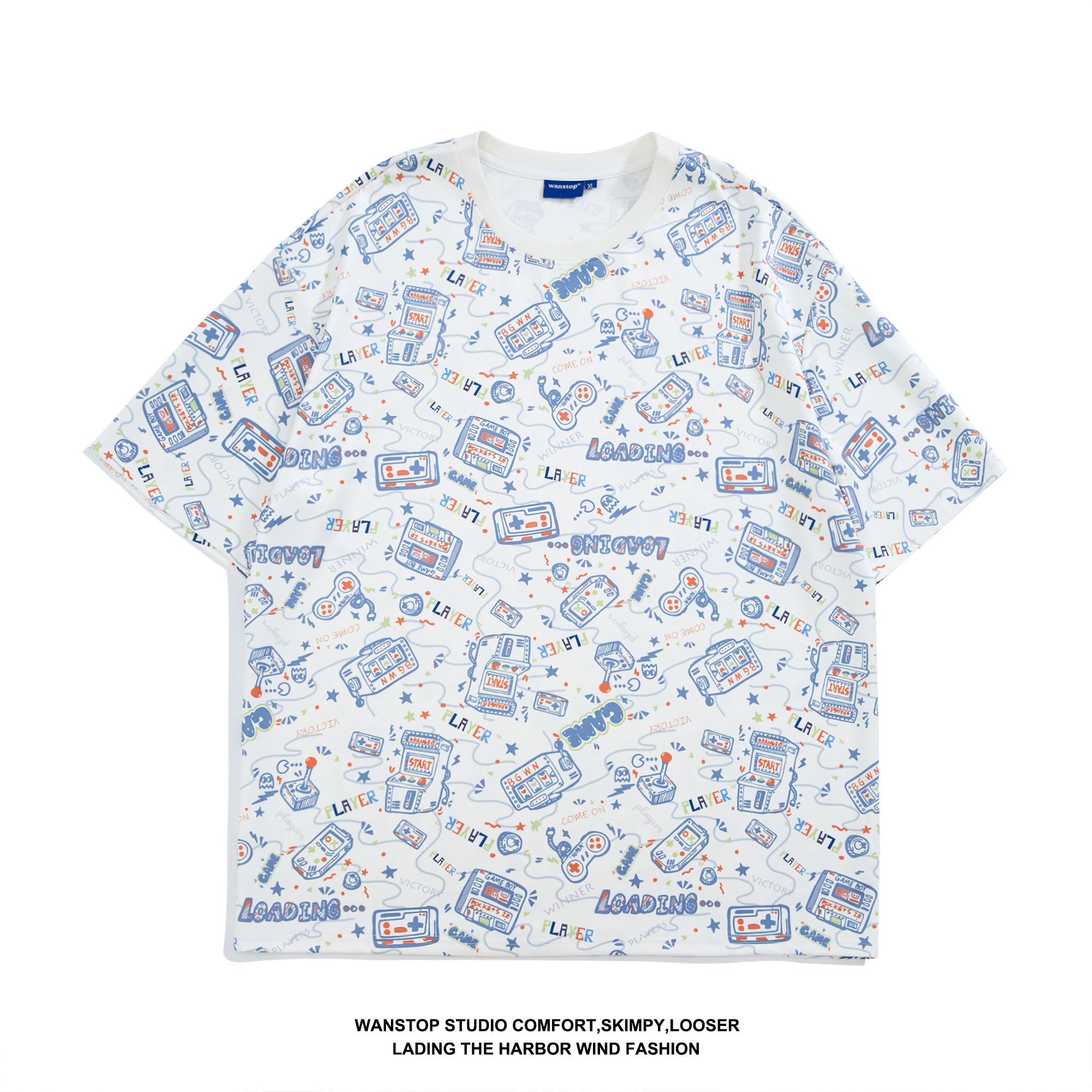 CIETEASER 日系潮牌双色夏装新款宽松游戏机满印男女潮流短袖T恤