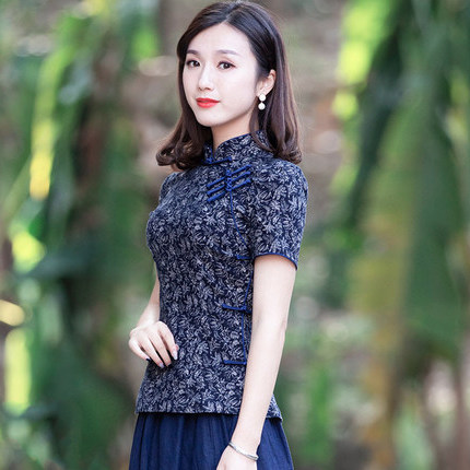 唐装女中国风改良半身旗袍上衣短袖复古修身上衣