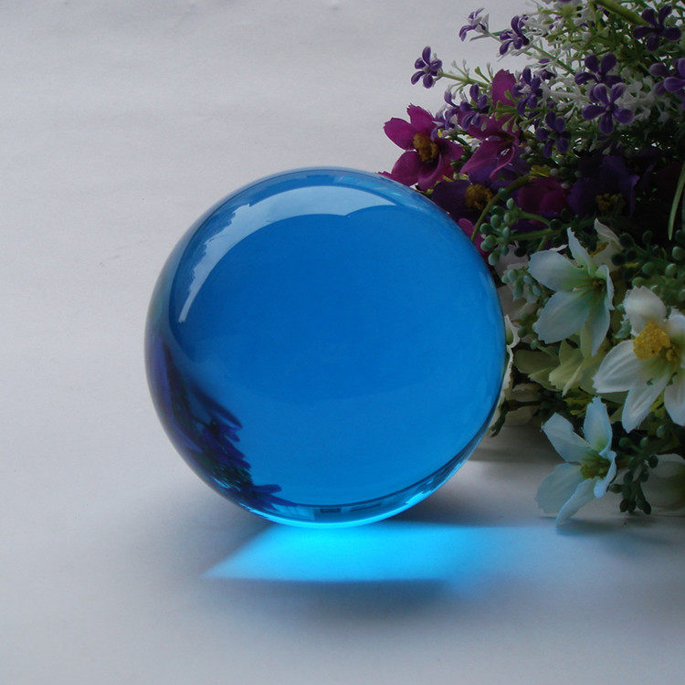蓝色玻璃水晶球摆件实心水晶玻璃珠光球水晶珠