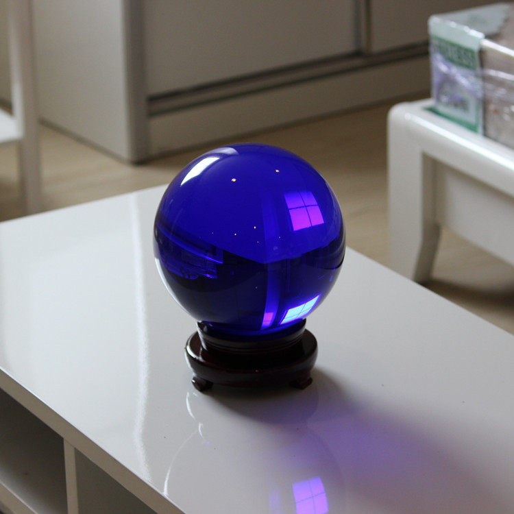 蓝色玻璃水晶球摆件实心水晶玻璃珠光球水晶珠