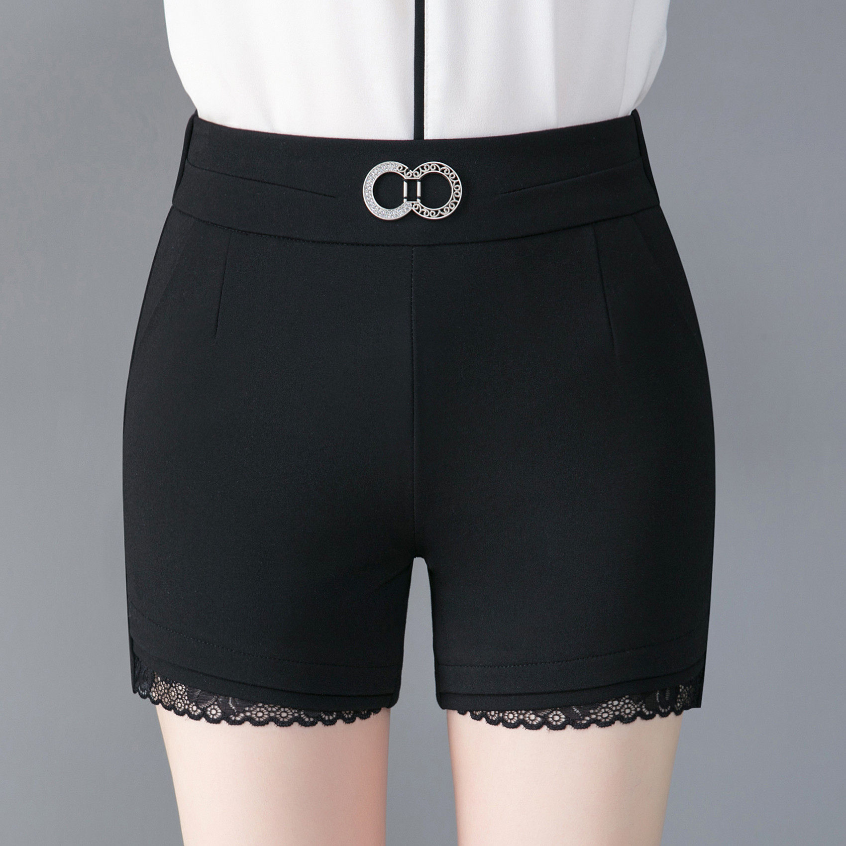 春夏黑色短裤花边蕾丝花蕾丝打底西装新款松显休闲裤