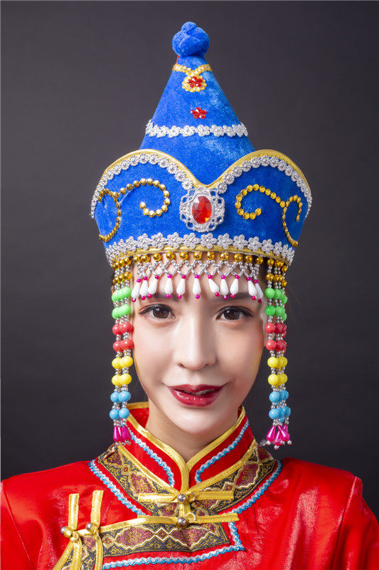 蒙古成人女帽蒙古族帽子尖顶演出表演袍子佩饰帽子