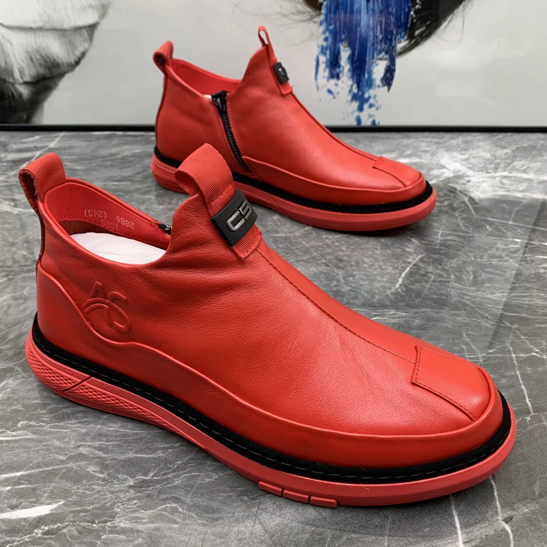 真皮休闲鞋春季新款韩版软底开车舒适中国红运动商务潮流板鞋子男