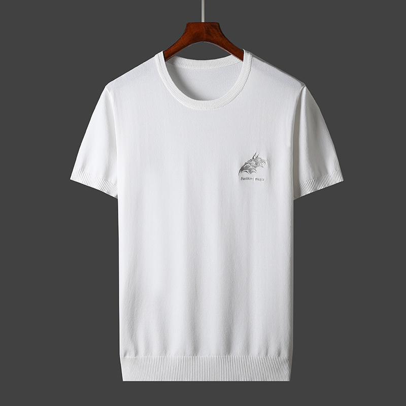 夏季新款冰丝针织衫男薄款短袖大码圆领透气毛衣半袖T恤镂空线衣