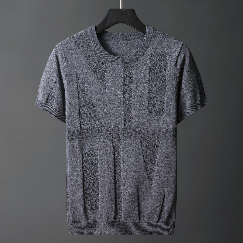 夏季冰丝针织衫新款男薄款短袖纯色圆领透气毛衣半袖T恤潮流线衣