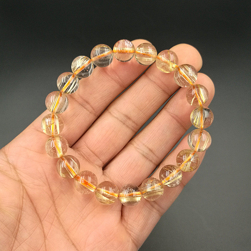 天然金发手链男女女款黄发晶钛晶水晶手串一物一图手饰