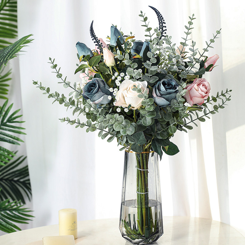 轻奢手捧仿真花艺摆件客厅玫瑰假花摆设餐桌仿真花