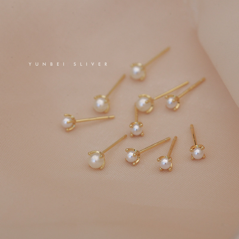 纯银仿珍珠耳钉女2021年新款潮耳饰小巧精致高级感小耳环秋冬 款