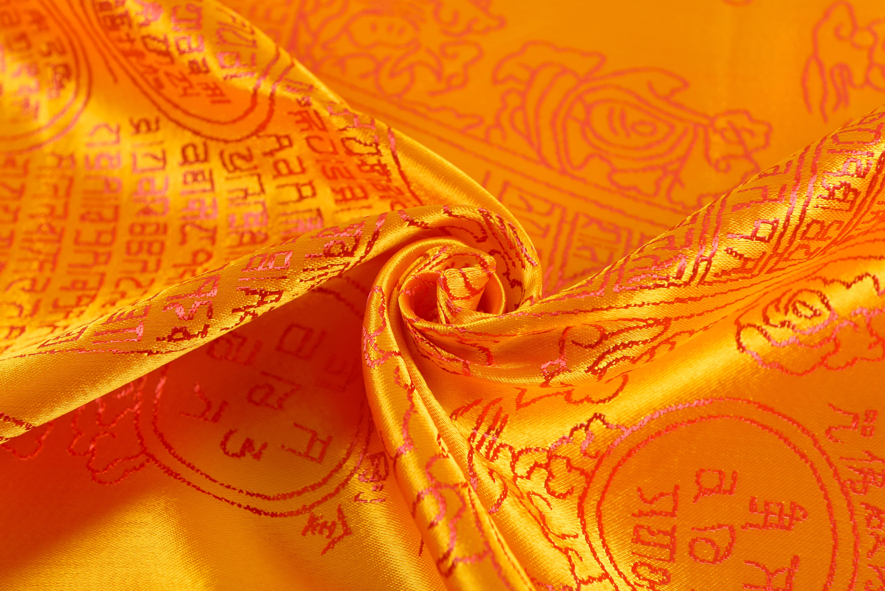 佛教用品精品绸缎陀罗尼经被往生被单件套刺绣加厚黄