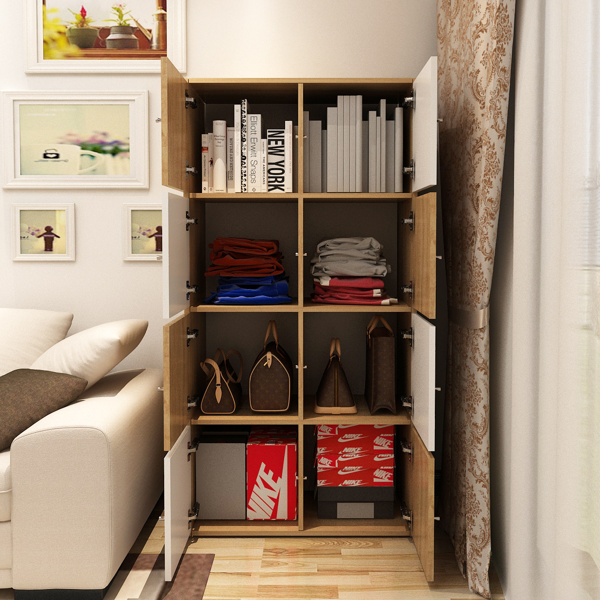 收纳柜子木质卧室储物柜开门儿童简易衣橱客厅收纳柜