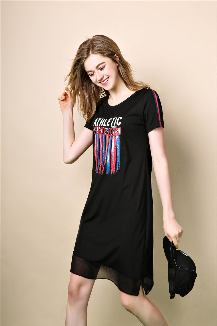 柏树林夏装新品短袖连衣裙20l8211中长宽松大码女装连衣裙2020正