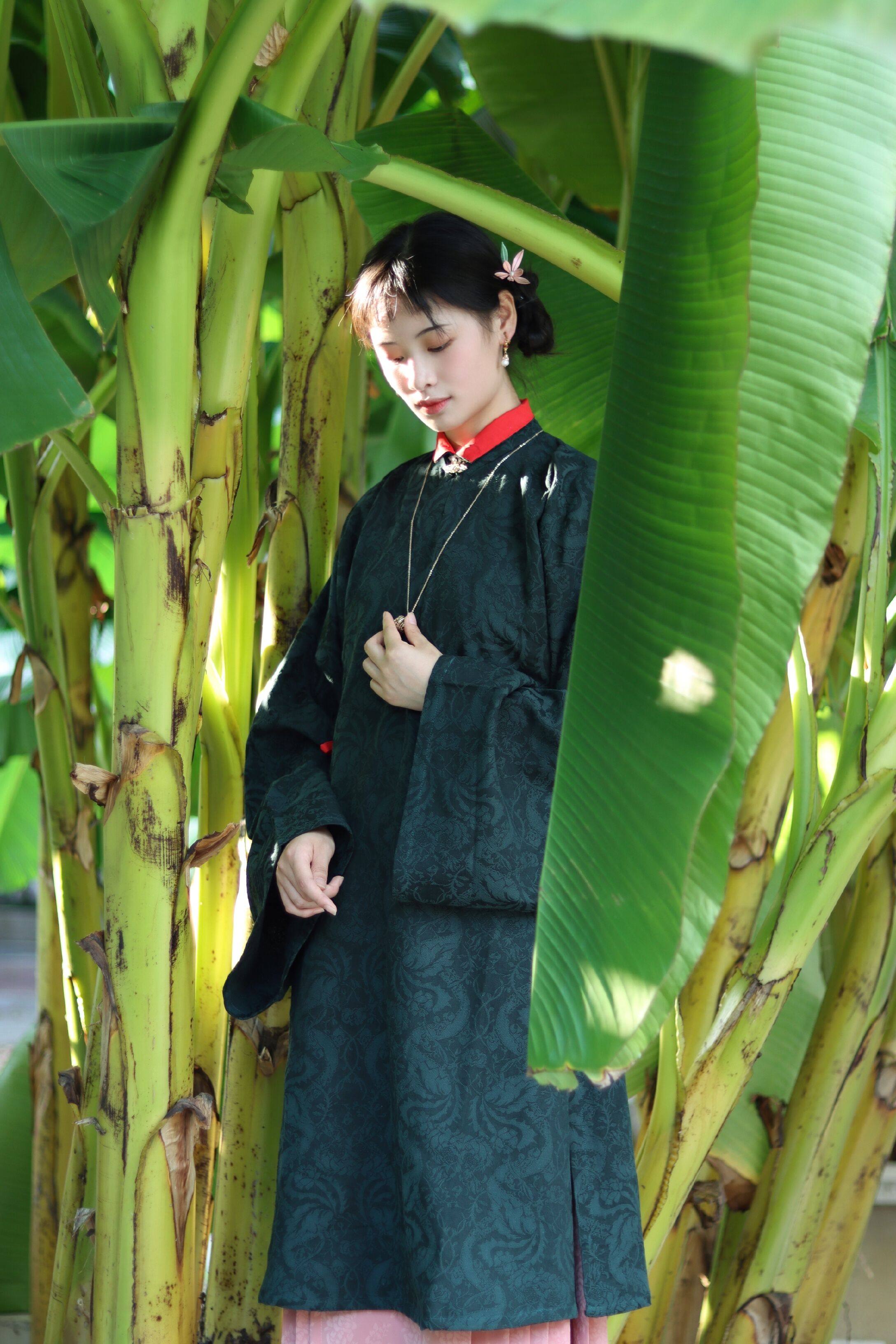 裳裳者华松绿秋冬冬日常明立领竖领翻领斜襟汉服