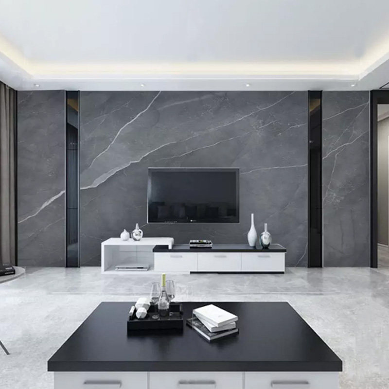 大理石灰色墙纸客厅电视背景墙壁画北欧影视墙壁无纺布墙纸