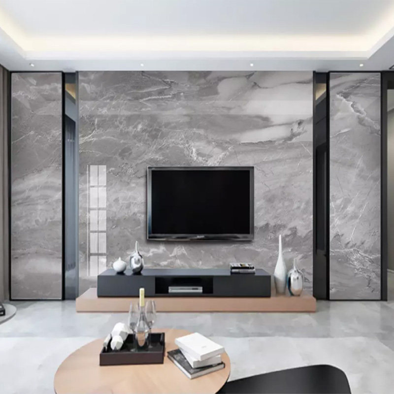 大理石灰色墙纸客厅电视背景墙壁画北欧影视墙壁无纺布墙纸