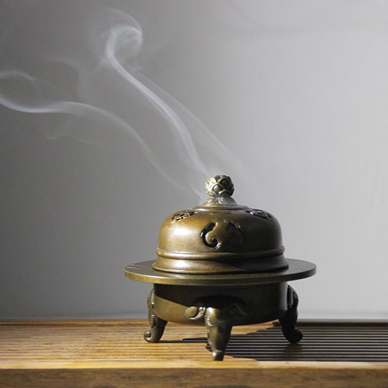 纯铜象足莲花钮香炉铜炉三足熏香炉仿古焚香炉家用玄关供佛禅香炉