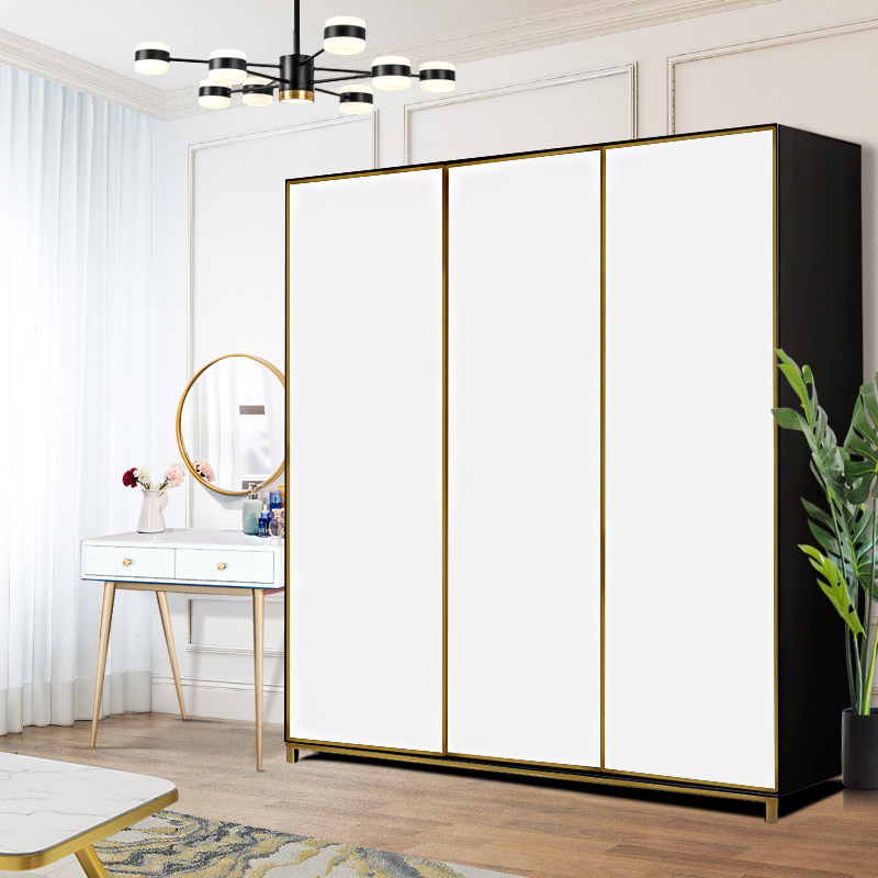 全屋定制简约现代轻奢烤漆移门衣柜白色推拉门整体衣柜