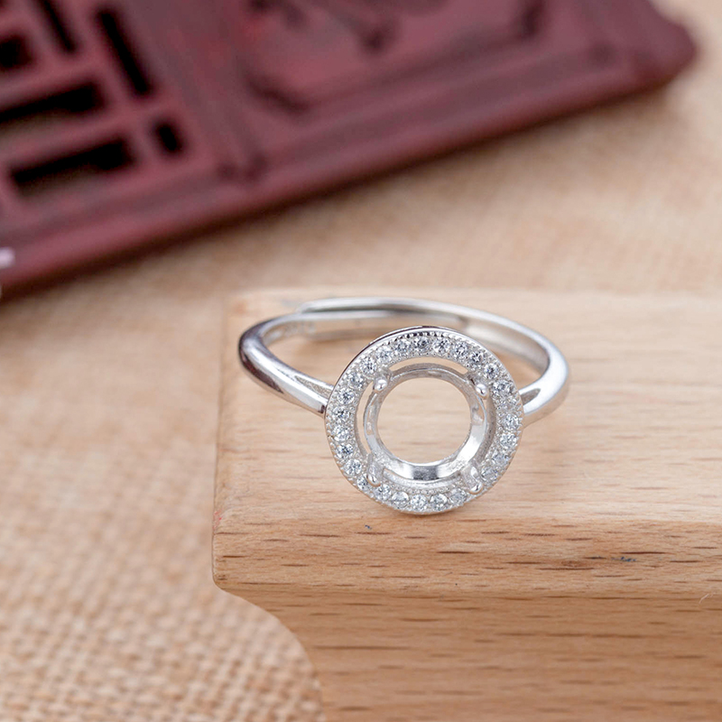 戒指空托纯银圆形女戒托未镶嵌玉髓翡翠戴妃戒指