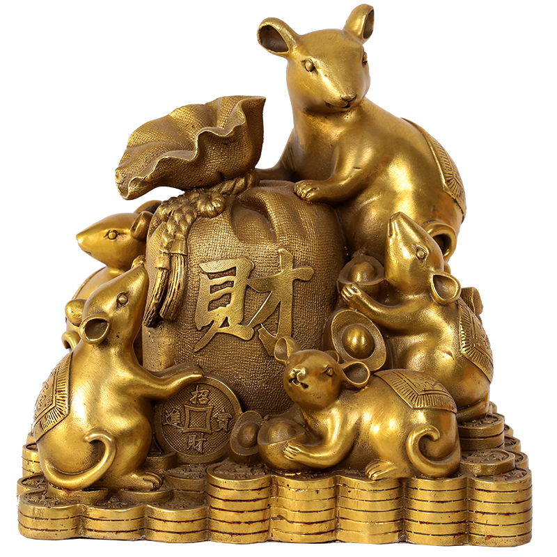 摆件纯铜老鼠五鼠运财黄金袋福禄鼠十二生肖招财摆件