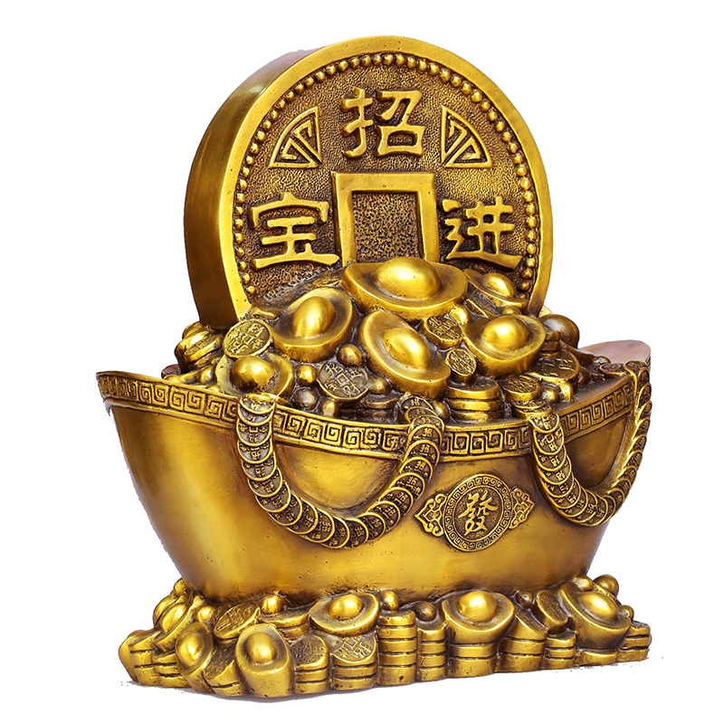 元宝铜元聚宝盆摆件纯铜招财进宝铜钱金元宝开业装饰品摆件