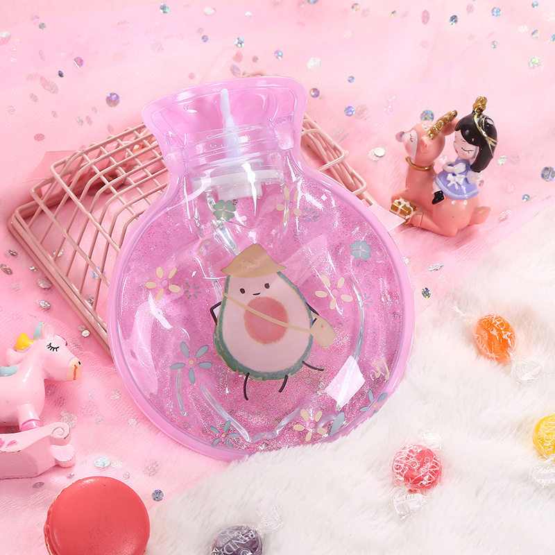 暖手创意圆形卡通流沙透明热水袋注水暖手宝