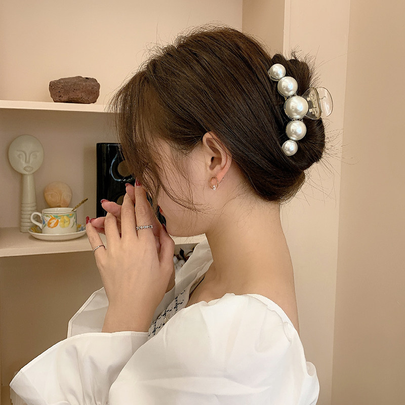 珍珠发夹抓夹女侧边后脑勺发卡法式复古发抓优雅发饰