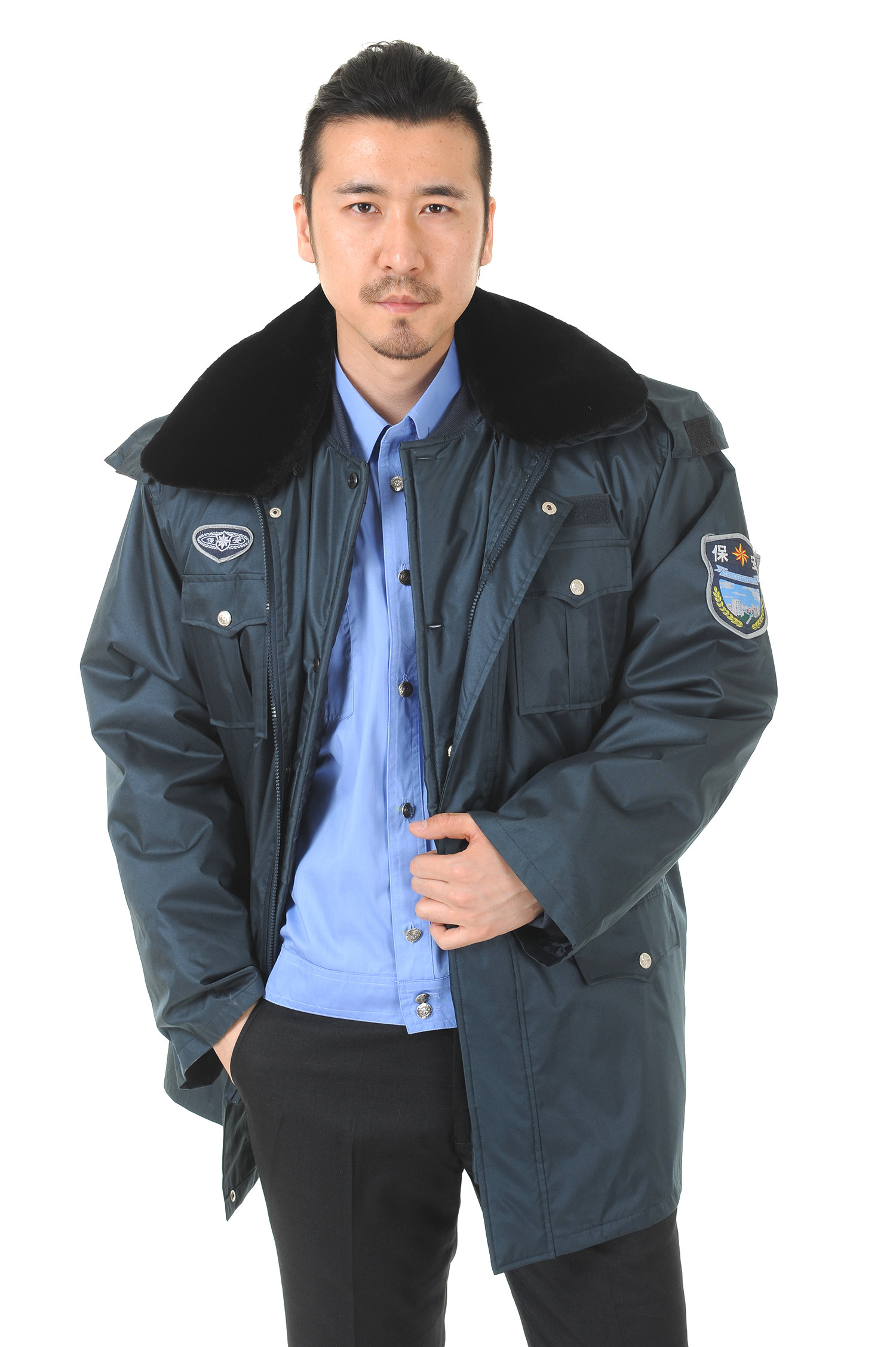 保安大衣加厚保暖冬执勤长款棉服反光条外套防寒服冷库工作棉衣男