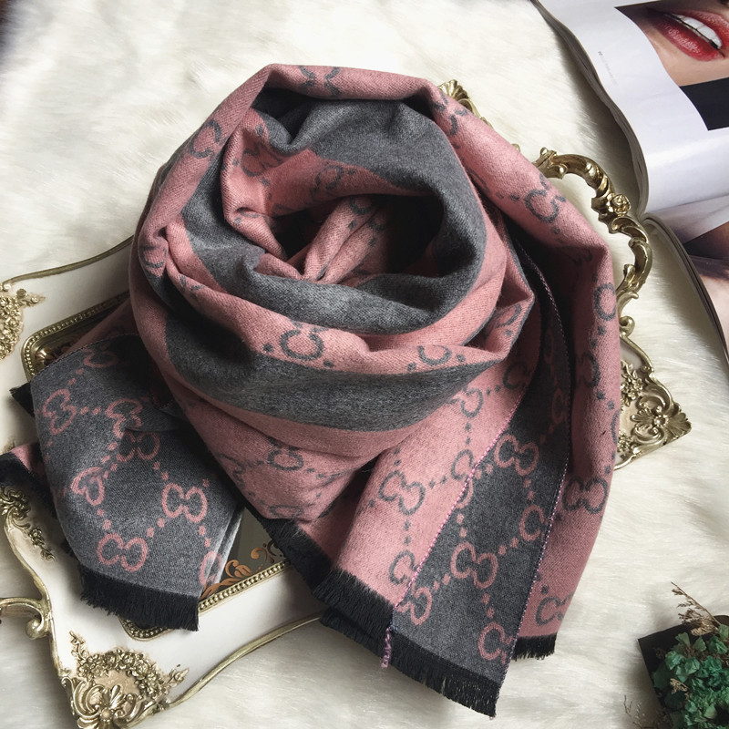 欧美风cc格纹围巾羊绒双面女士长款披肩两用围巾