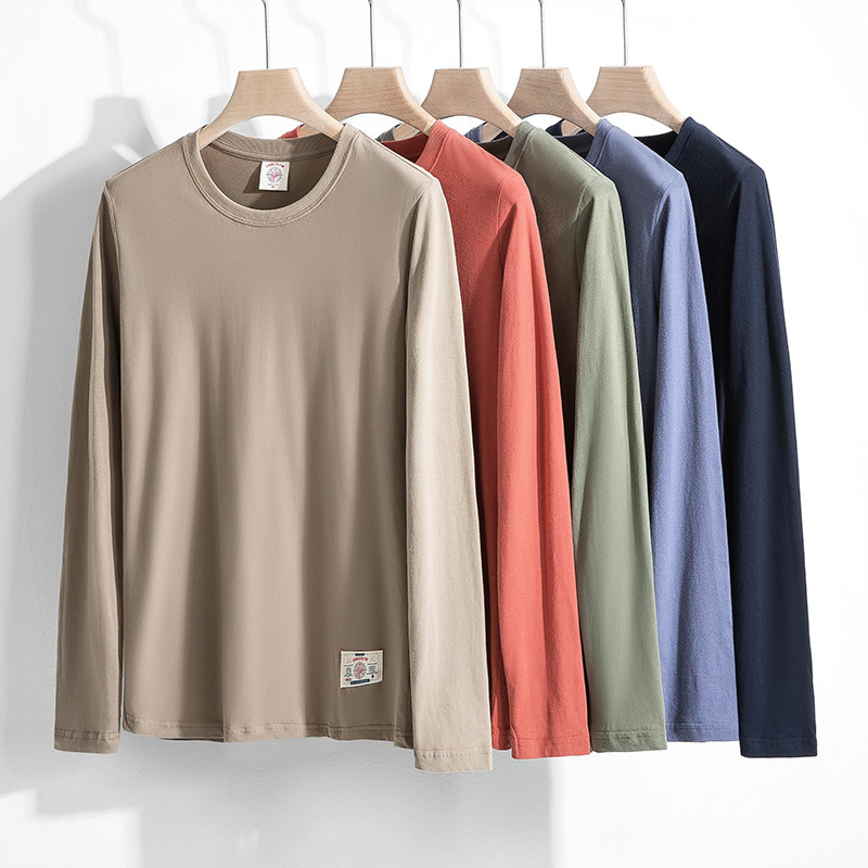 26支精梳棉磨毛面料秋冬新品男士纯色简约百搭t恤