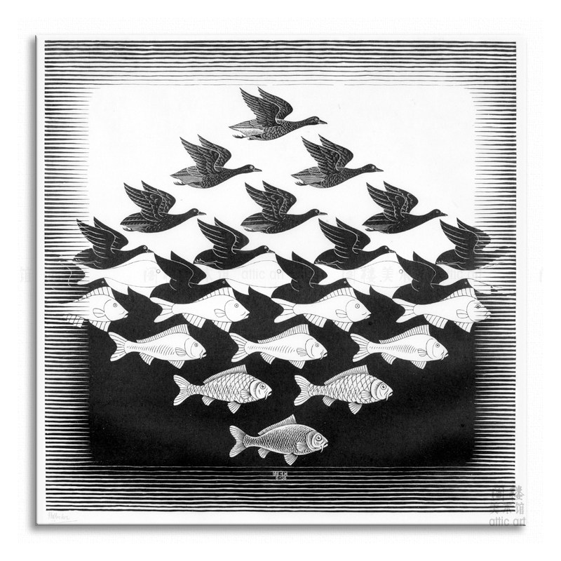 与水escher埃舍尔错觉版画装饰画无框客厅书房酒吧现代装饰画