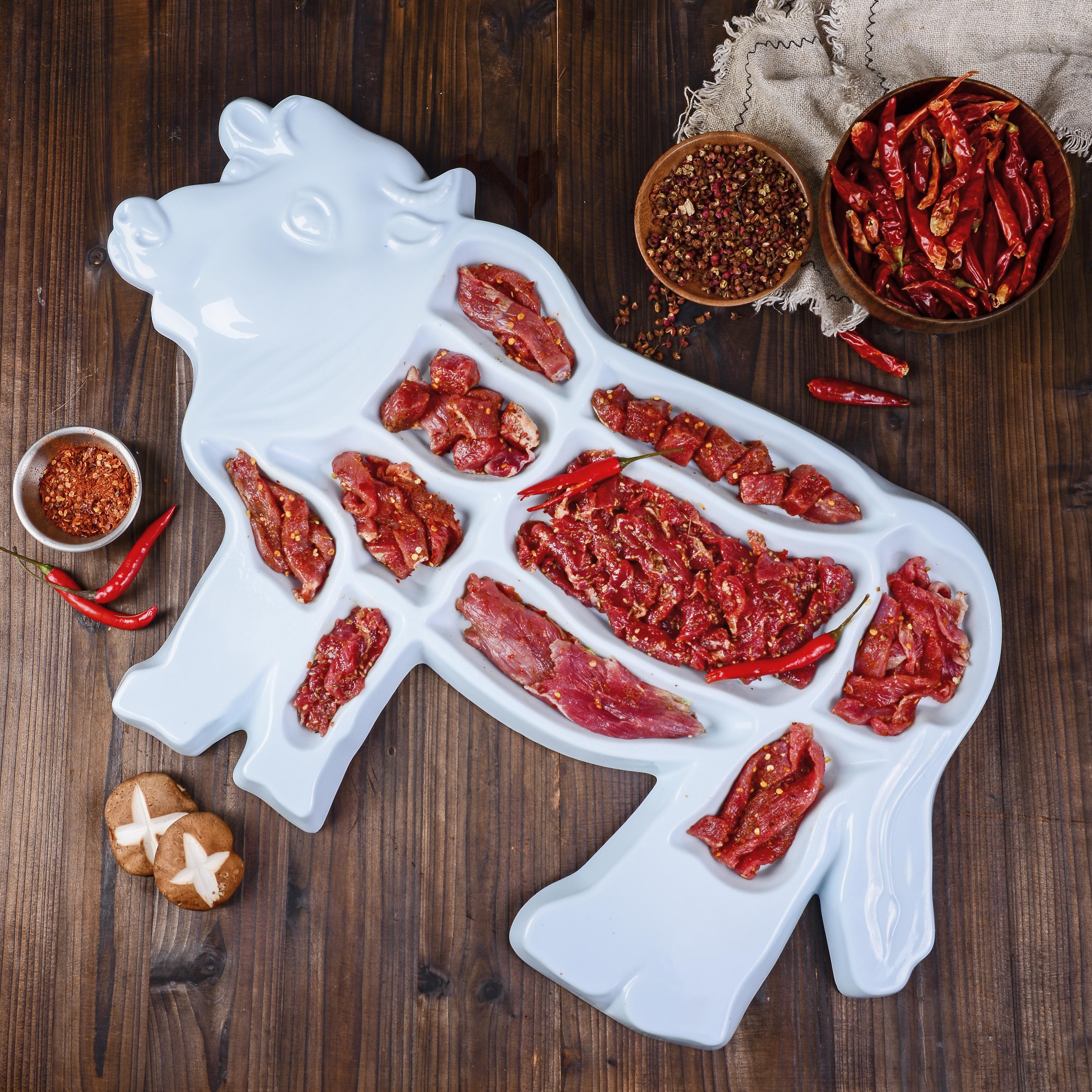 牛肉密胺仿瓷潮汕火锅牛形创意餐盘全牛专用盘