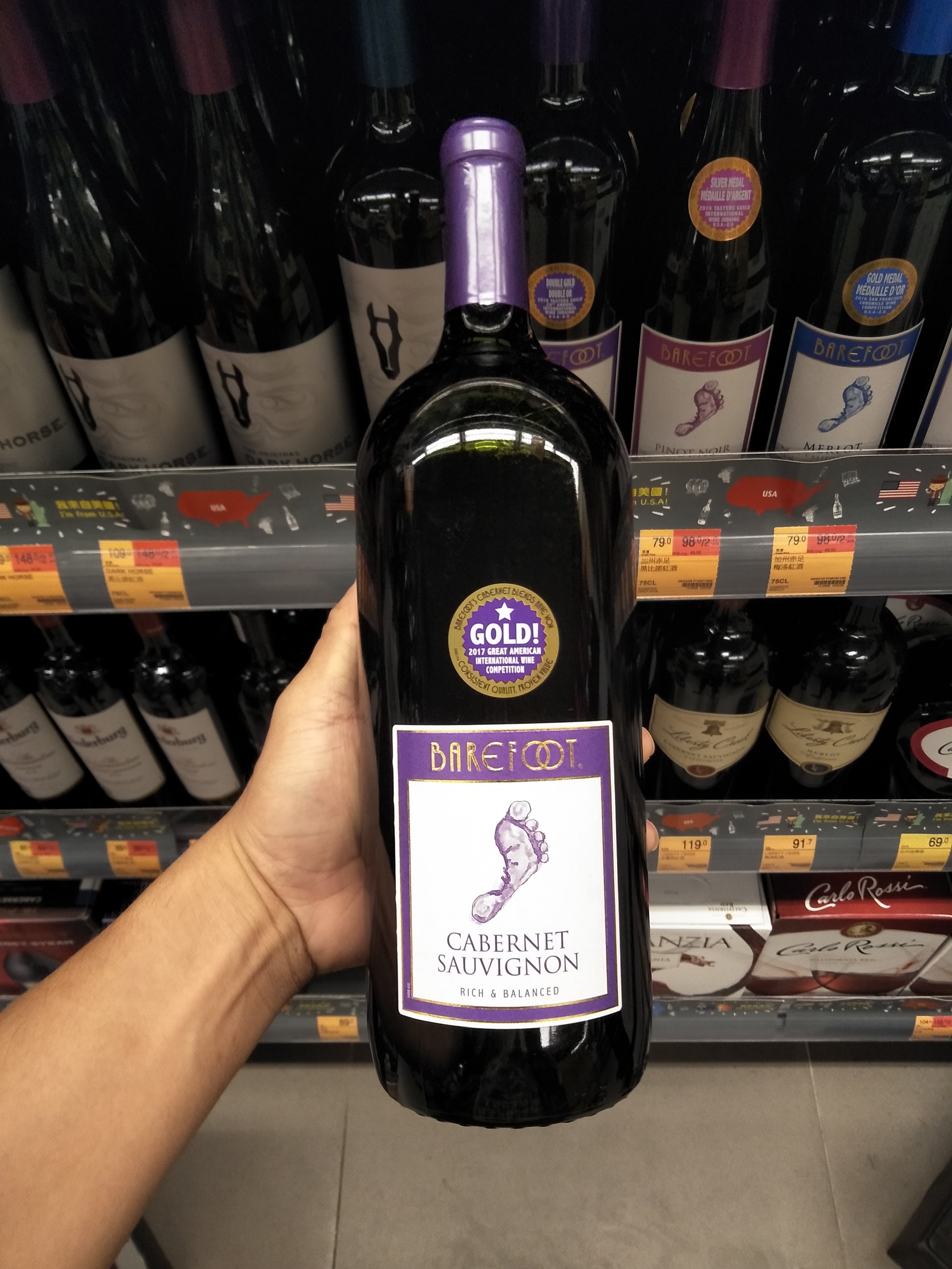 原装进口赤足红酒barefoot葡萄酒脚印红酒赤霞珠梅洛