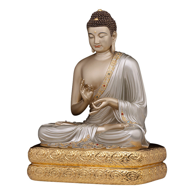 骏澜纯铜佛家毗婆尸佛供奉家用掐丝银彩镶宝摆件