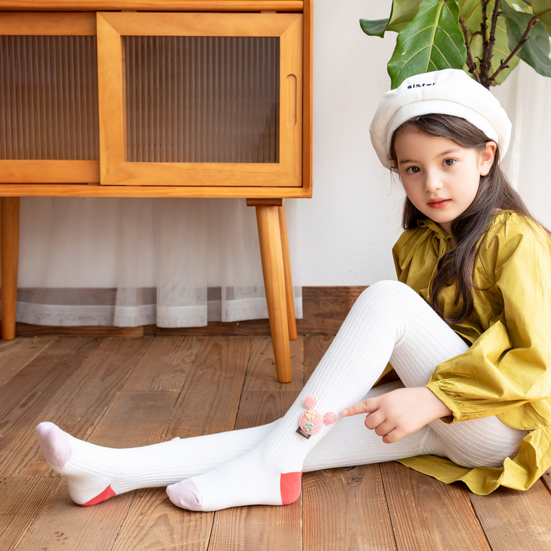 儿童连裤袜春秋薄款白色纯棉连体女童打底裤外穿宝宝过膝长筒袜子