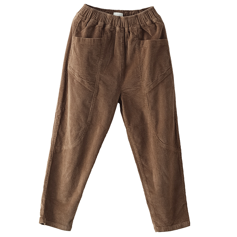 园美秋冬复古全棉灯芯绒加厚女裤松紧显瘦小脚休闲裤