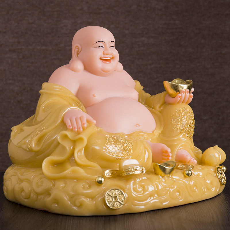 弥勒汉白玉黄玉金镶玉宽体大肚佛笑玄关招财菩萨摆件