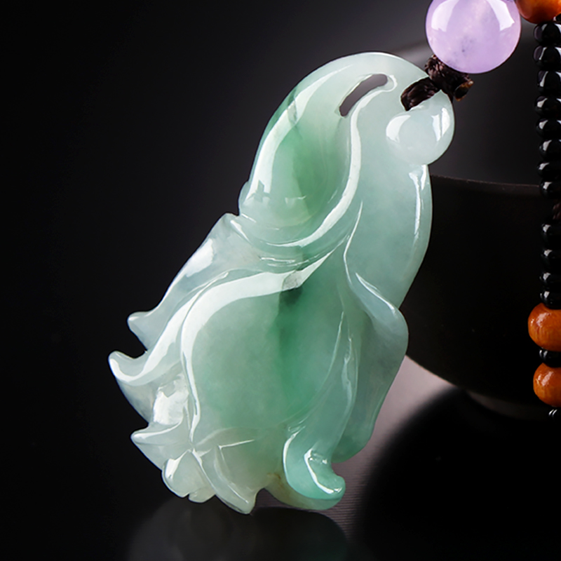 翡翠老坑货阳绿翠水润通灵飘绿兰心慧玉兰花吊坠颈饰