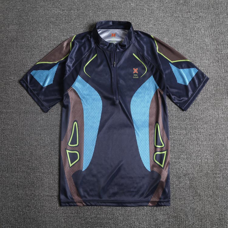 外贸尾单夏季新款男士户外冰爽速干衣运动短袖T恤快干衣立领拼色