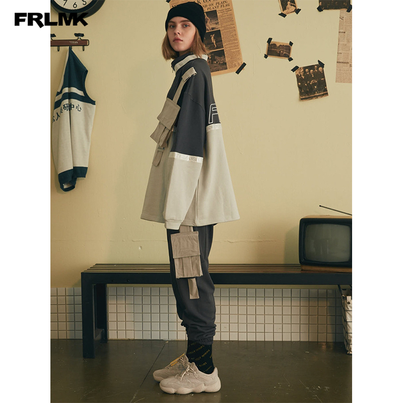 FRLMK/弗然克/男女嘻哈潮牌国潮oversize 复古可拆卸口袋套头卫衣
