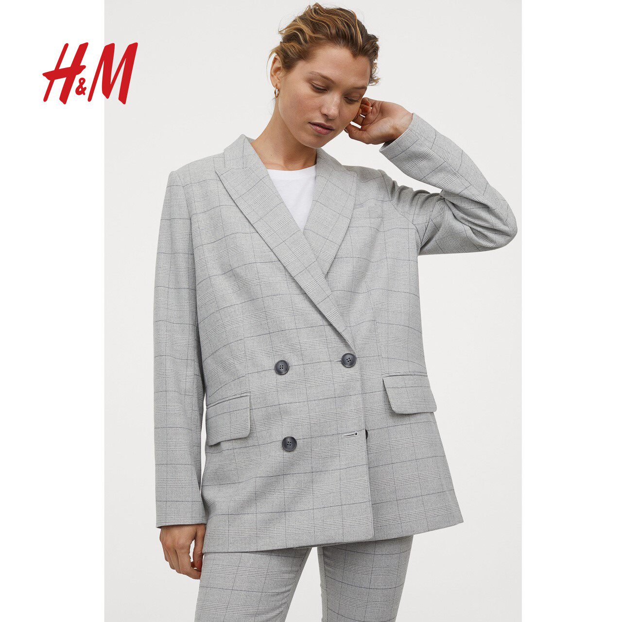 hm女装装小西装外套2021春装新款双排职业西装