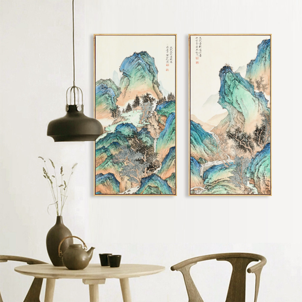 中式工笔山水画国画装饰画中国国风玄关墙竖长幅现代装饰画