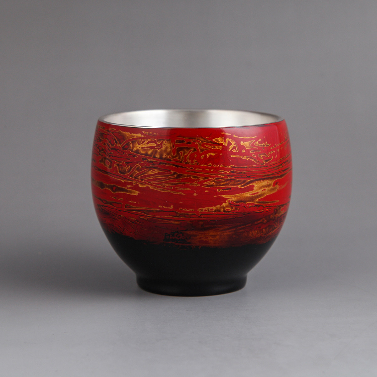 漆器一胜斋福州脱胎手工纯银茶杯品茗盏古焕彩茶杯