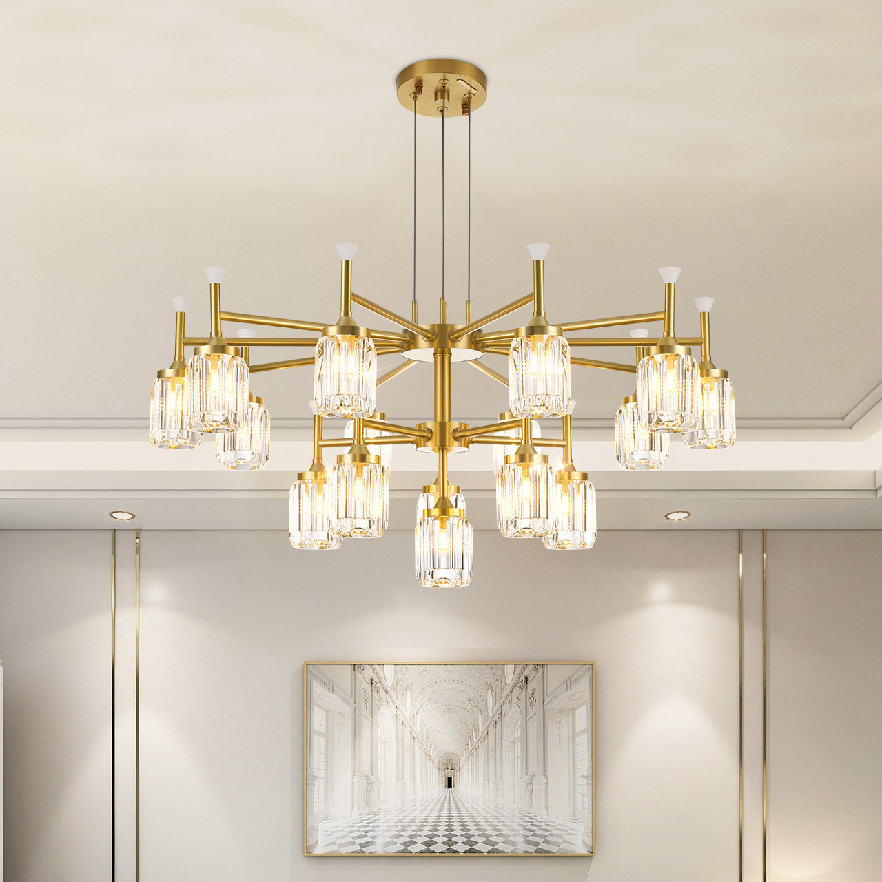 雷士照明后现代轻奢吊灯简约美式全铜水晶灯经典客厅吊灯